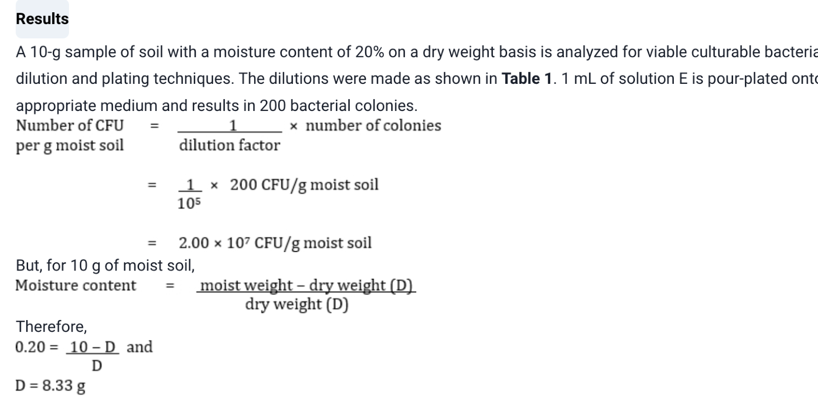Screenshot showcasing the results of a test of soil moisture