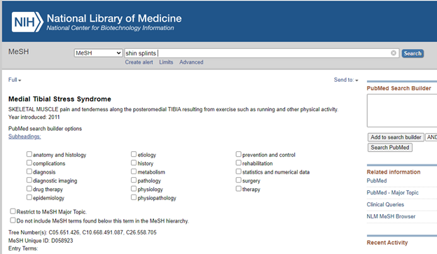 A screenshot of search results on the National Library of Medicine website