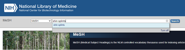 A screenshot of the search bar on the National Library of Medicine website