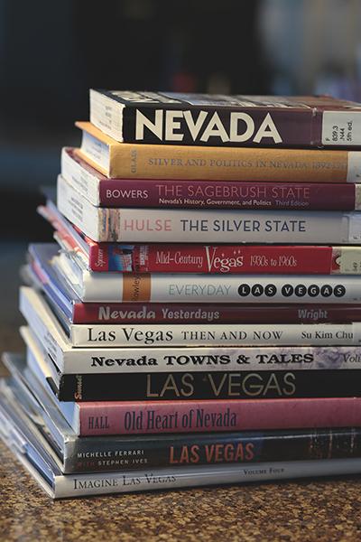 Stack of books about Nevada and Las Vegas