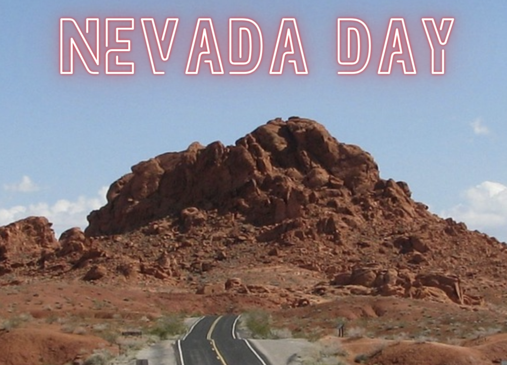 Nevada Day in Neon Letters Overlooking the Mountains